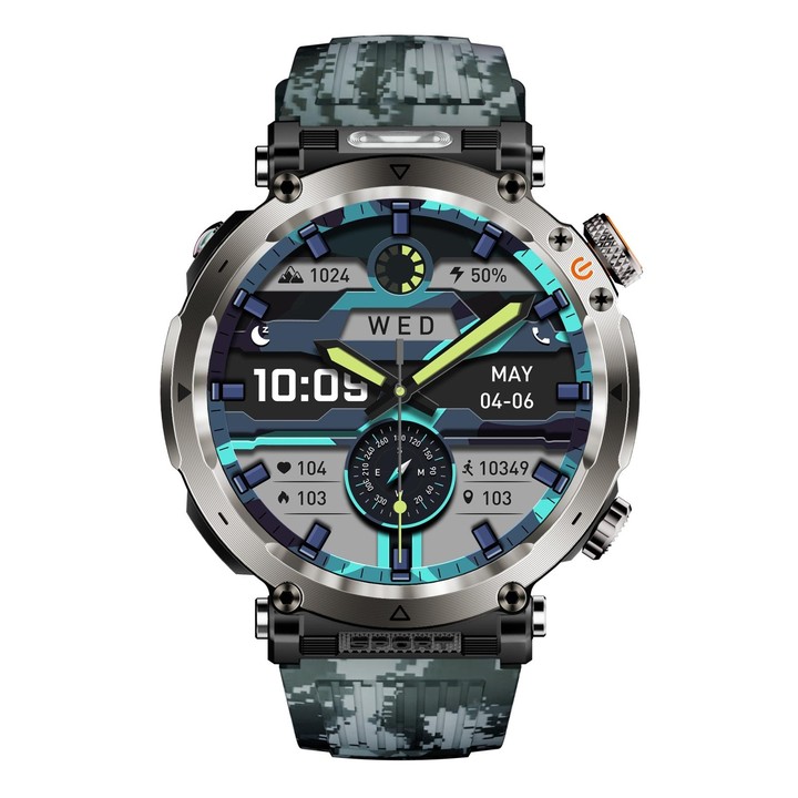 HT30 1.7 inch IP68 Waterproof Camouflage Silicone Band Smart Watch, Support Flashlight / Banknote Detector Light / Compass(Blue)