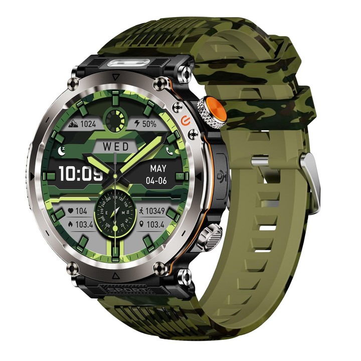 HT30 1.7 inch IP68 Waterproof Camouflage Silicone Band Smart Watch, Support Flashlight / Banknote Detector Light / Compass(Army