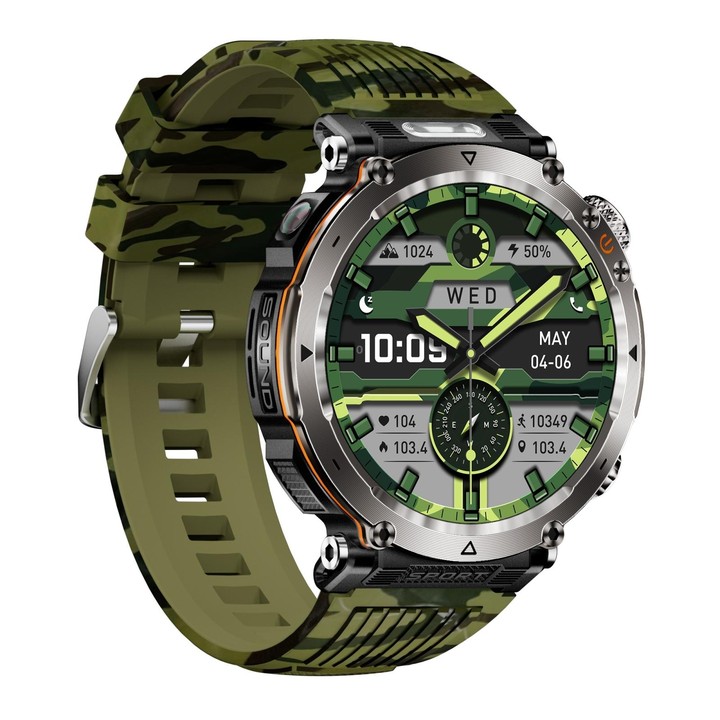 HT30 1.7 inch IP68 Waterproof Camouflage Silicone Band Smart Watch, Support Flashlight / Banknote Detector Light / Compass(Army