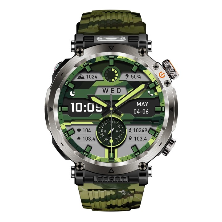 HT30 1.7 inch IP68 Waterproof Camouflage Silicone Band Smart Watch, Support Flashlight / Banknote Detector Light / Compass(Army