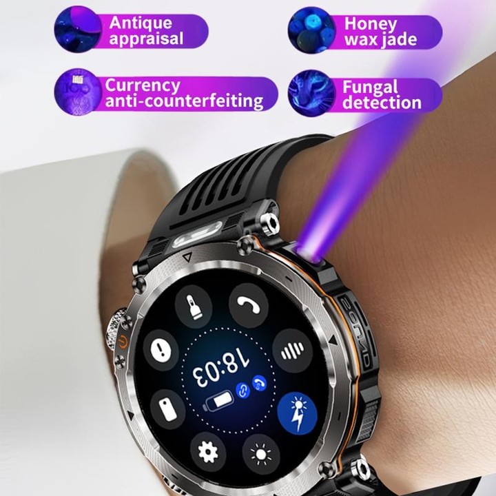 HT30 1.7 inch IP68 Waterproof Steel Band Smart Watch, Support Flashlight / Banknote Detector Light / Compass(Black)