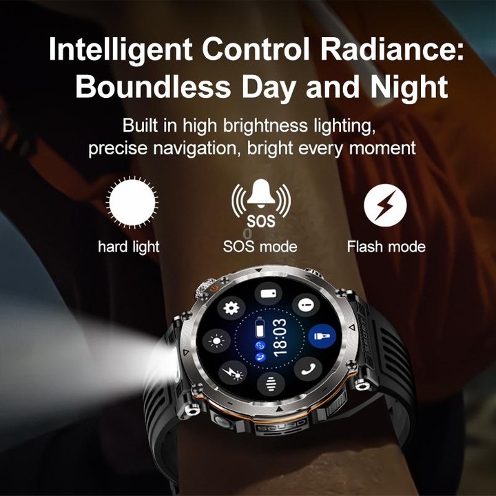 HT30 1.7 inch IP68 Waterproof Steel Band Smart Watch, Support Flashlight / Banknote Detector Light / Compass(Black)