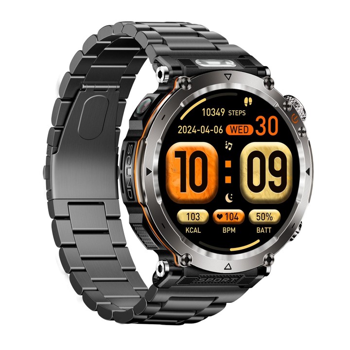 HT30 1.7 inch IP68 Waterproof Steel Band Smart Watch, Support Flashlight / Banknote Detector Light / Compass(Black)