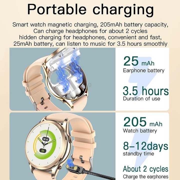 X17 mini 1.27 inch IP67 Waterproof 2 in 1 Bluetooth Earphone Smart Watch(Gold)