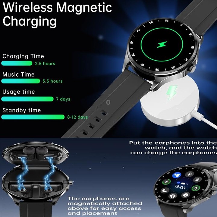 X20 1.43 inch IP67 Waterproof 2 in 1 Bluetooth Earphone Smart Watch(White)