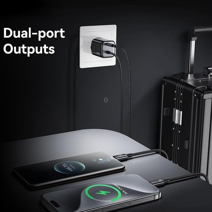 USAMS CC264 30W GaN Mini Type-C / USB-C Dual Port Fast Charger with Cable, EU Plug(Black)