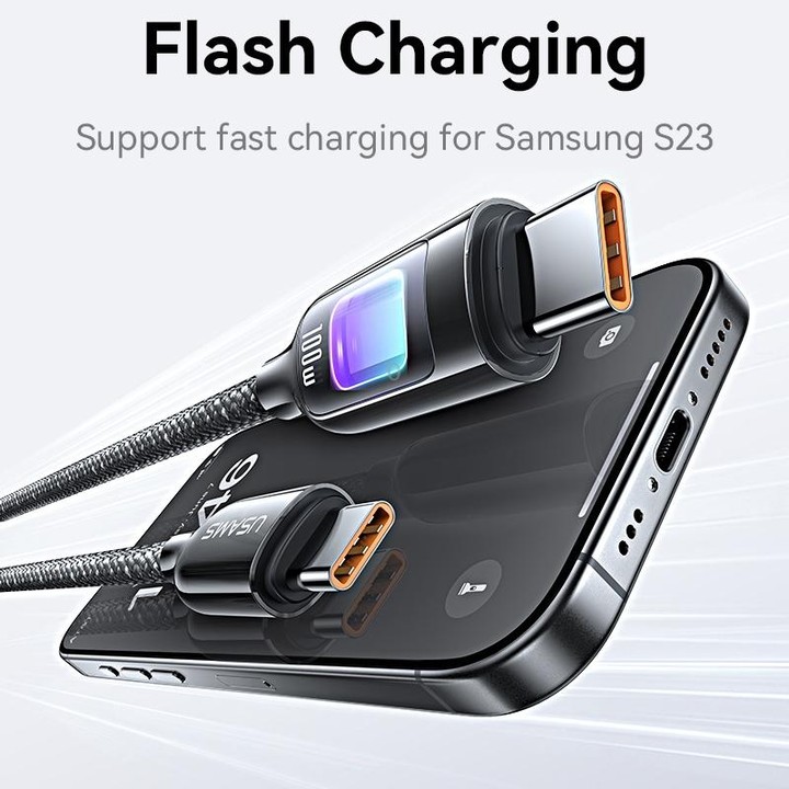 USAMS SJ750 100W Type-C / USB-C to Type-C / USB-C Zinc Alloy Data Cable with Colorful Light, Length:1.2m(Tarnish)