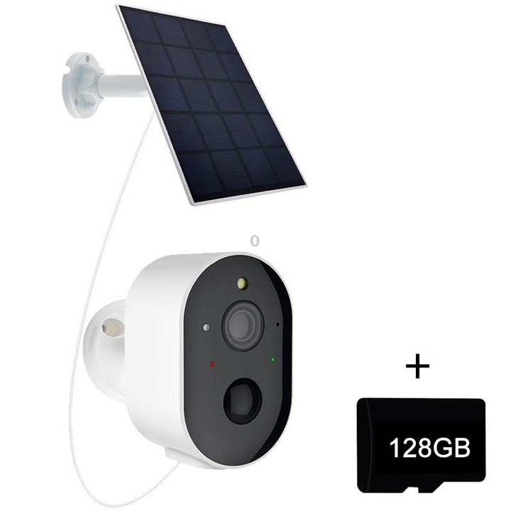 3MP Graffit Version Outdoor HD Solar Panel Wireless WiFi Surveillance Camera, Memory Card:128GB(EU Plug)