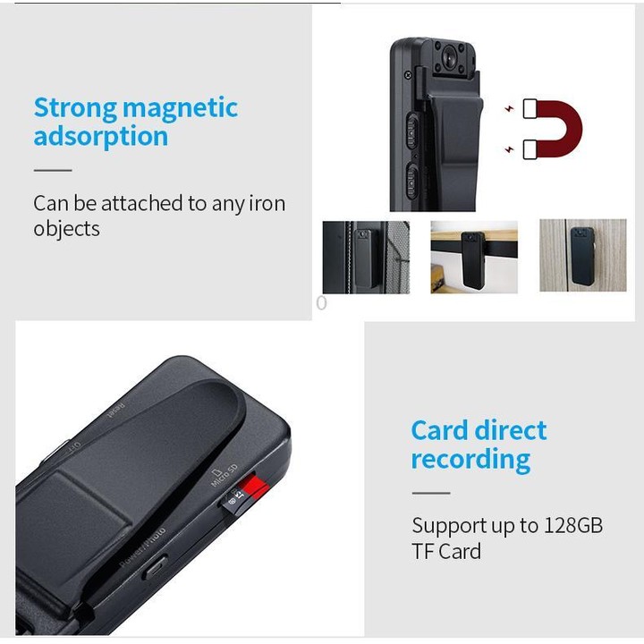 Z7 1080P HD Night Vision Magnetic Video Recorder with Back Clip(Black)