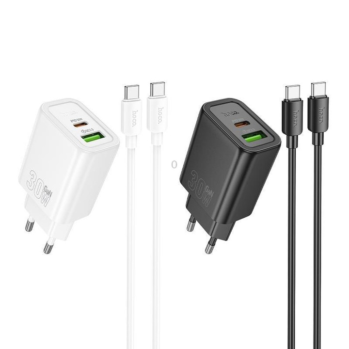 hoco N63 PD30W+QC3.0 Charger Set with 1m Type-C to Type-C Cable, Specification:EU Plug(Black)
