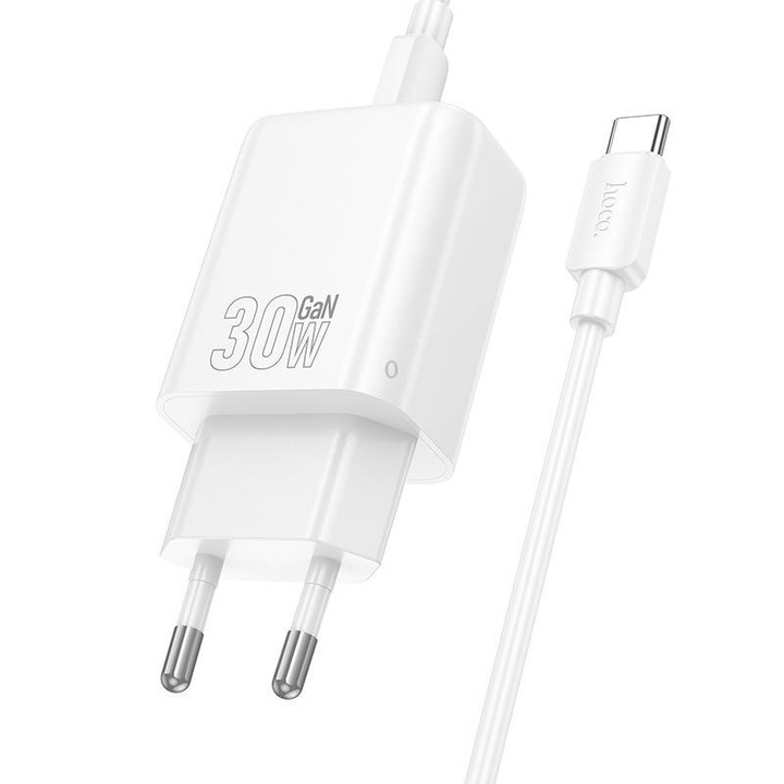 hoco N63 PD30W+QC3.0 Charger Set with 1m Type-C to Type-C Cable, Specification:EU Plug(White)