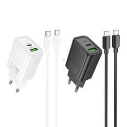hoco N63 PD30W+QC3.0 Charger Set with 1m Type-C to Type-C Cable, Specification:EU Plug(White)