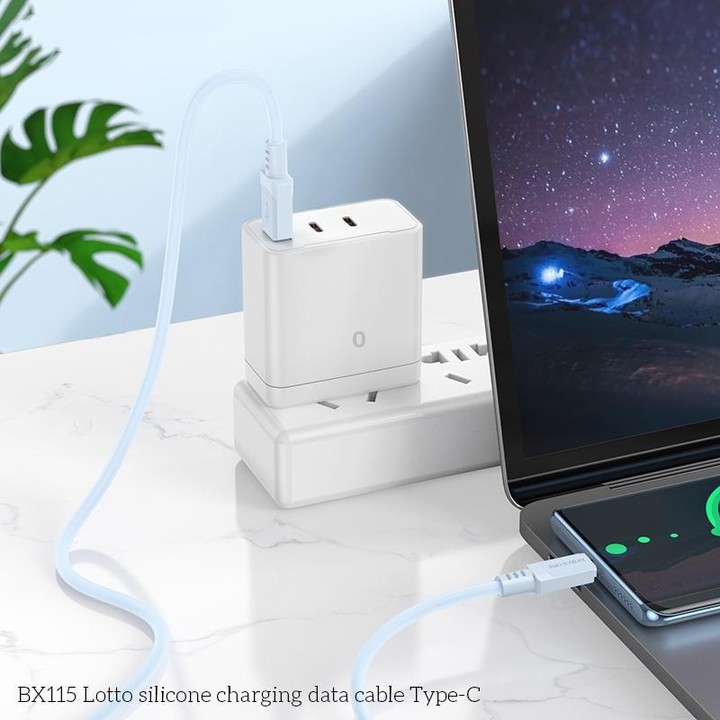 Borofone BX115 Lotto 3A USB to Type-C Charging Cable, Length: 1m(White)