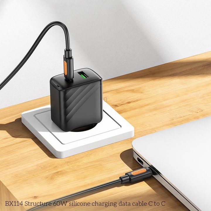 Borofone BX114 Structure PD60W Type-C to Type-C Fast Charging Data Cable, Length: 1m(Black)