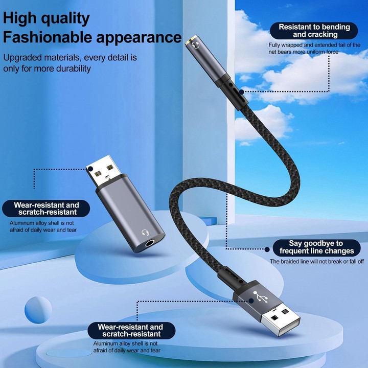 2pcs / Set USB Male to 3.5mm Female Audio Adapter & Cable(Grey)