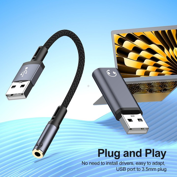 2pcs / Set USB Male to 3.5mm Female Audio Adapter & Cable(Grey)