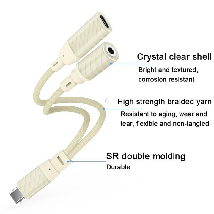 60W 2 in 1 Type-C to Type-C and 3.5mm Audio Adapter(Apricot)