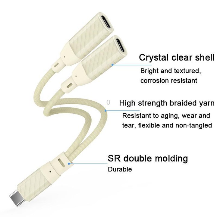 60W 2 in 1 Type-C to Dual Type-C Audio Adapter(Apricot)