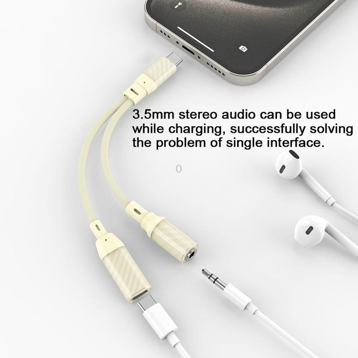 60W 2 in 1 Type-C to Dual Type-C Audio Adapter(Apricot)