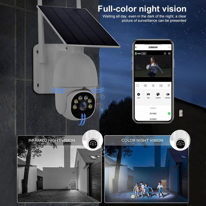 1080P Outdoor Low Power Solar Panel HD WiFi Surveillance Camera, with Battery(White)