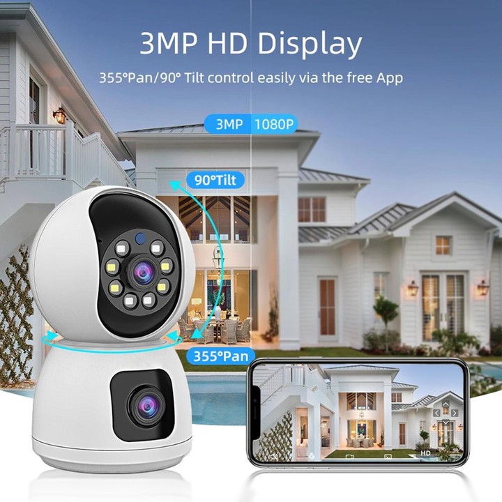 K12 1080P HD Dual Lens Dual Picture Wireless WiFi Camera(White)