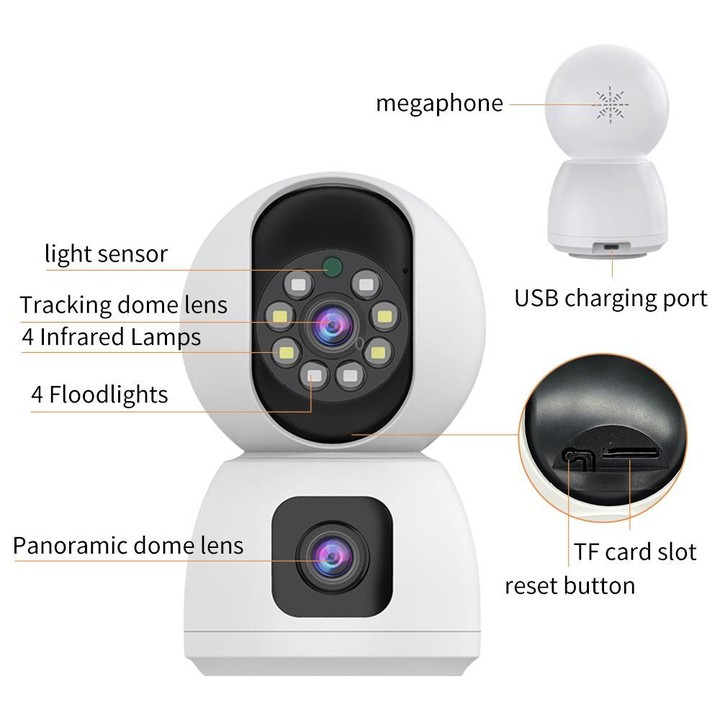 K12 1080P HD Dual Lens Dual Picture Wireless WiFi Camera(White)