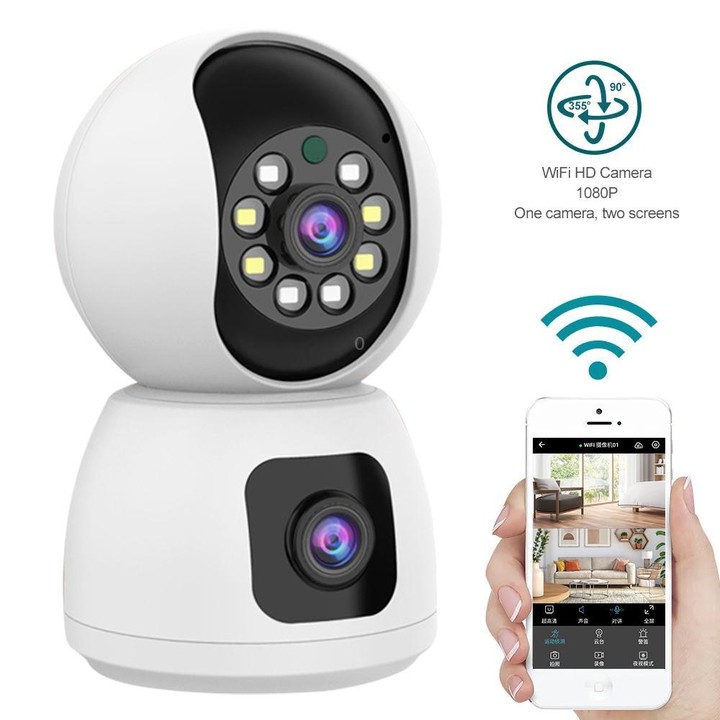 K12 1080P HD Dual Lens Dual Picture Wireless WiFi Camera(White)