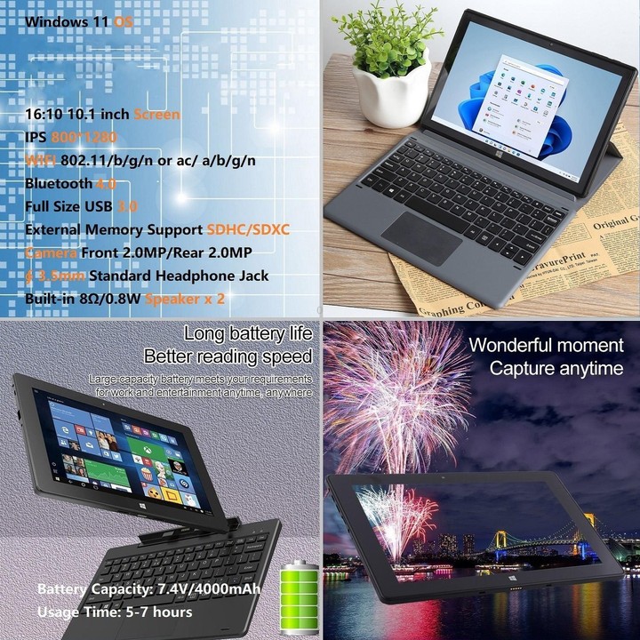 HONGSAMDE 10.1 inch 2 in 1 Tablet PC, 6GB+64GB, Windows 11, Intel Celeron N4120 Quad Core No Keyboard(EU Plug)