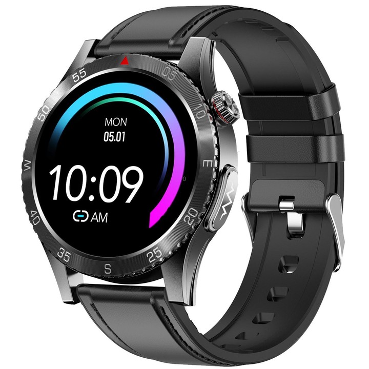 H9 1.43 inch Leather Strap ECG Smart Watch Supports Bluetooth Calls/Smart Voice Assistant(Black)
