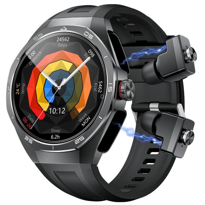 G97 1.53 inch Round Screen 2 in 1 Bluetooth Earphone Silicone Strap Smart Watch Supports Bluetooth Calls(Black)