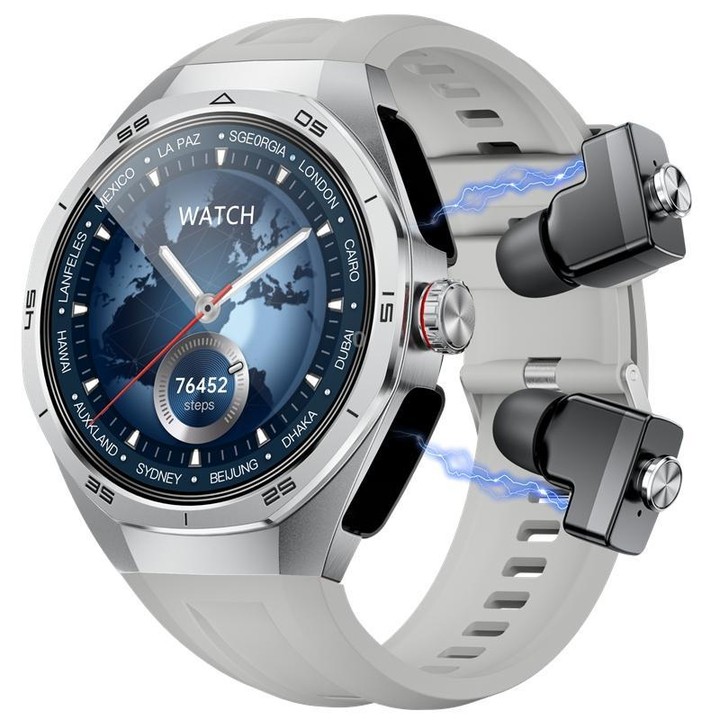 G97 1.53 inch Round Screen 2 in 1 Bluetooth Earphone Silicone Strap Smart Watch Supports Bluetooth Calls(Silver)