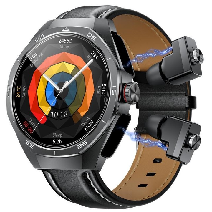 G97 1.53 inch Round Screen 2 in 1 Bluetooth Earphone Leather Strap Smart Watch Supports Bluetooth Calls(Black)