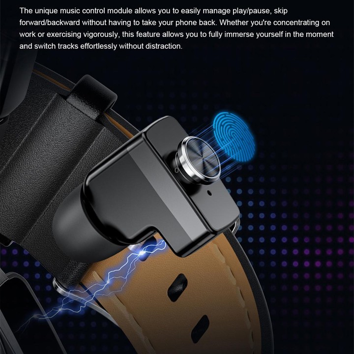 G97 1.53 inch Round Screen 2 in 1 Bluetooth Earphone Leather Strap Smart Watch Supports Bluetooth Calls(Black)