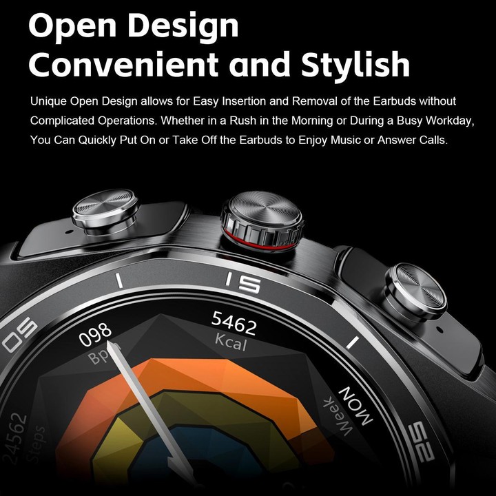 G97 1.53 inch Round Screen 2 in 1 Bluetooth Earphone Leather Strap Smart Watch Supports Bluetooth Calls(Black)