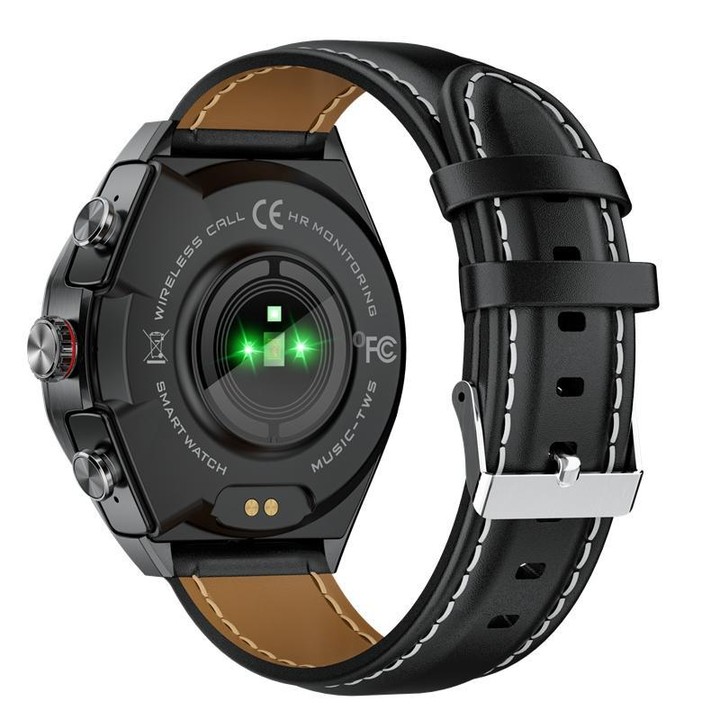 G97 1.53 inch Round Screen 2 in 1 Bluetooth Earphone Leather Strap Smart Watch Supports Bluetooth Calls(Black)