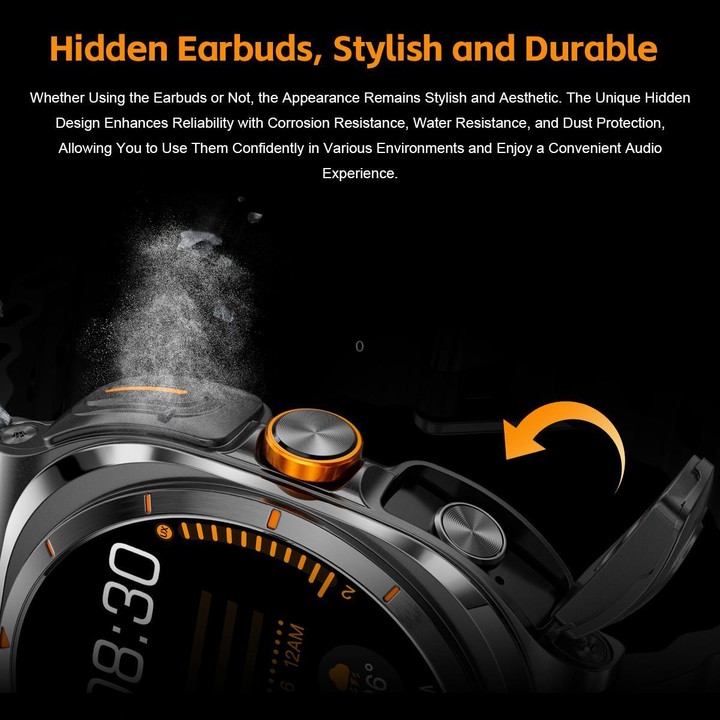 G98 1.53 inch 2 in 1 Bluetooth Headphone IP67 Waterproof Smart Watch Supports Blood Oxygen Monitoring(Silver Orange)