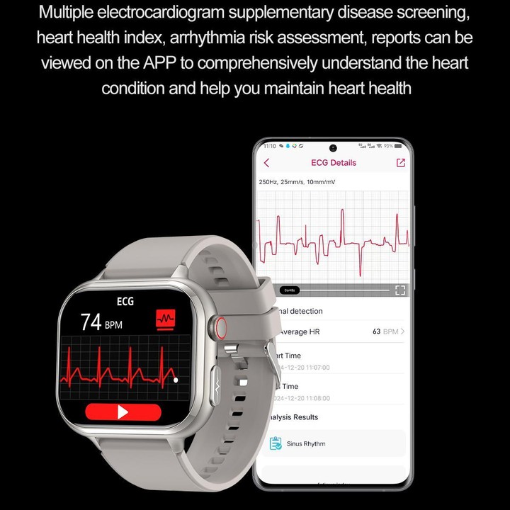 TK17 1.91 inch Horizontal Screen Silicone Strap Smart Watch Supports ECG Electrocardiogram(Black)