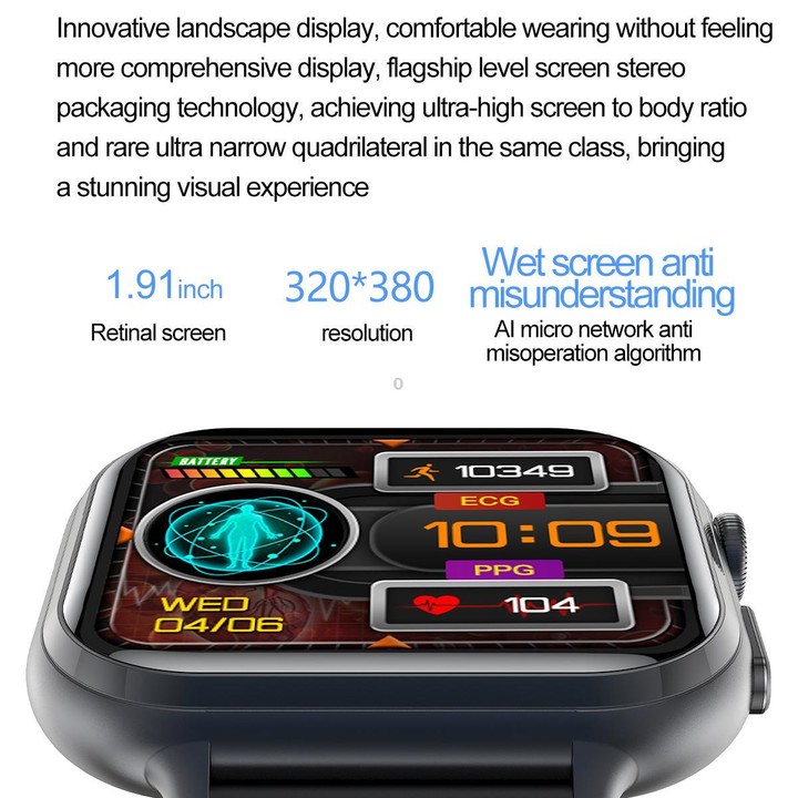 TK17 1.91 inch Horizontal Screen Steel Strap Smart Watch Supports ECG Electrocardiogram(Black)