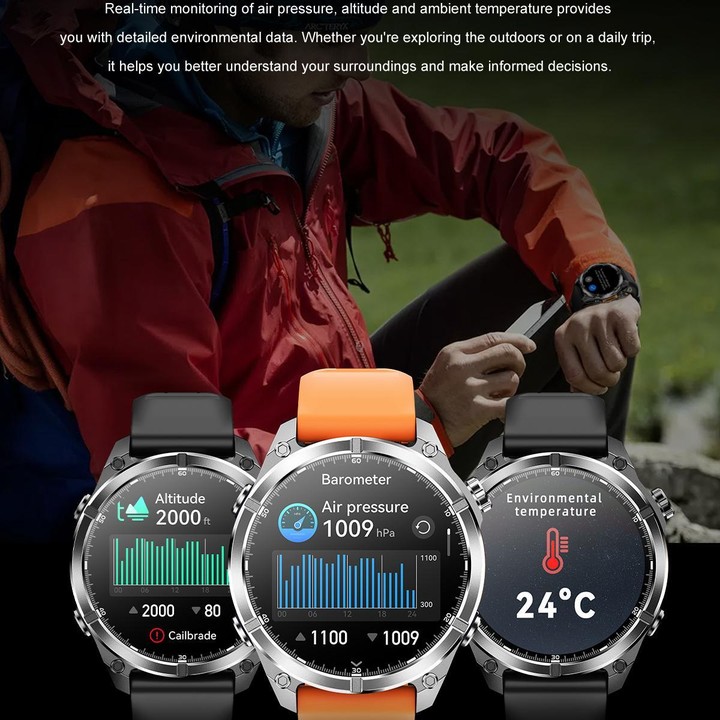 HD300 1.43 inch AMOLED Screen Dual Straps Sports Smart Watch Supports Blood Oxygen Detection(Orange Silicone Strap + Silver Stee