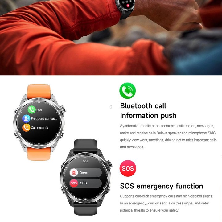 HD300 1.43 inch AMOLED Screen Dual Straps Sports Smart Watch Supports Blood Oxygen Detection(Orange Silicone Strap + Silver Stee