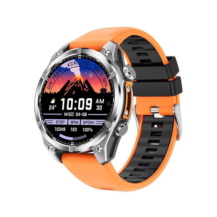 HD300 1.43 inch AMOLED Screen Dual Straps Sports Smart Watch Supports Blood Oxygen Detection(Orange Silicone Strap + Silver Stee