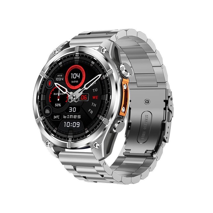 HD300 1.43 inch AMOLED Screen Dual Straps Sports Smart Watch Supports Blood Oxygen Detection(Orange Silicone Strap + Silver Stee