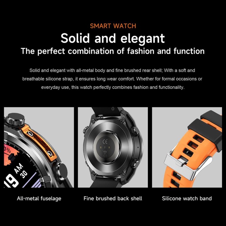 HD300 1.43 inch AMOLED Screen Dual Straps Sports Smart Watch Supports Blood Oxygen Detection(Orange Silicone Strap + Silver Stee