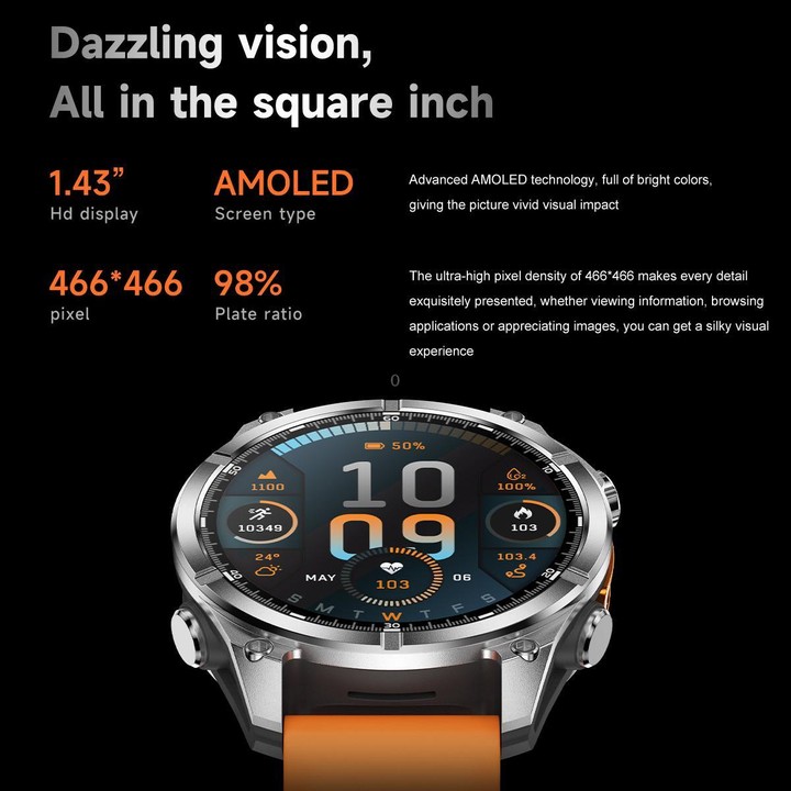 HD300 1.43 inch AMOLED Screen Dual Straps Sports Smart Watch Supports Blood Oxygen Detection(Black Silicone Strap + Black Steel