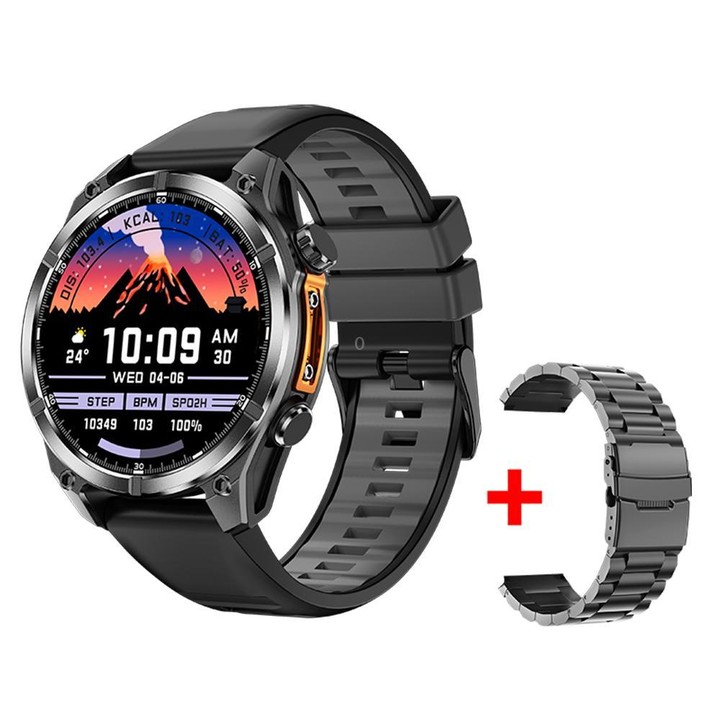 HD300 1.43 inch AMOLED Screen Dual Straps Sports Smart Watch Supports Blood Oxygen Detection(Black Silicone Strap + Black Steel