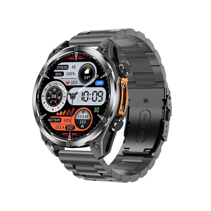 HD300 1.43 inch AMOLED Screen Dual Straps Sports Smart Watch Supports Blood Oxygen Detection(Black Silicone Strap + Black Steel