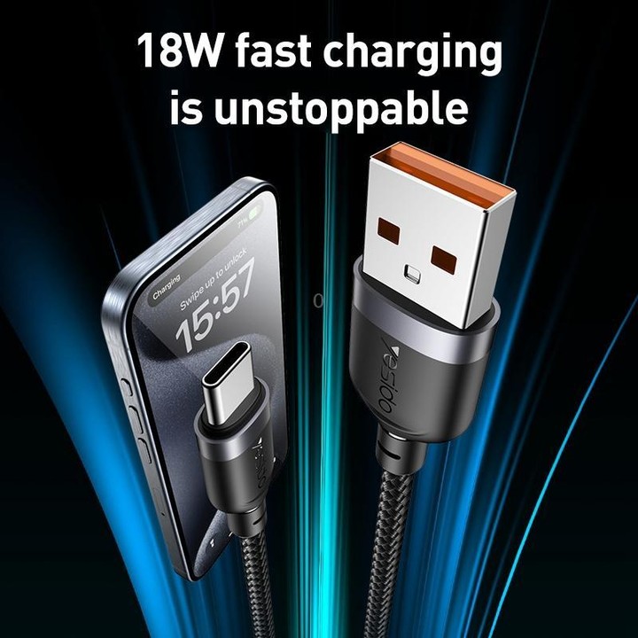 Yesido 3A USB to Type-C Fast Charging Cable, Length:0.3m(Black)