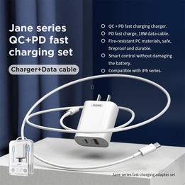 REMAX RP-U37 18W QC+PD Fast Charger With 1m Type-C to 8 Pin Cable, Plug Type:EU Plug(White)