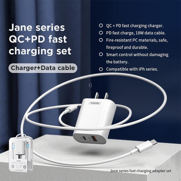 REMAX RP-U37 18W QC+PD Fast Charger With 1m Type-C to 8 Pin Cable, Plug Type:EU Plug(White)