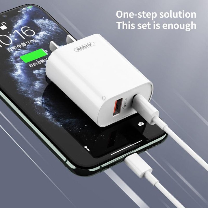 REMAX RP-U37 18W QC+PD Fast Charger With 1m Type-C to 8 Pin Cable, Plug Type:EU Plug(White)